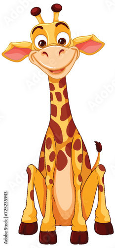 Vector illustration of a happy seated giraffe