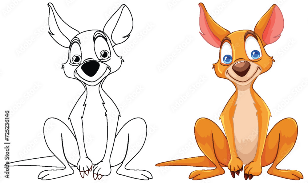 Illustration of a cartoon dog, sketched and colored