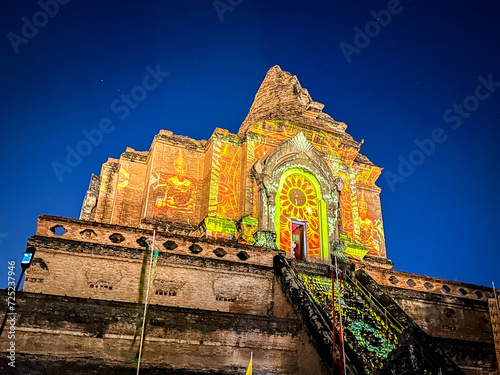 Loy Kratong 2022 Wat Chedi Luang Light Projection Show, in Chiang Mai, Thailand photo