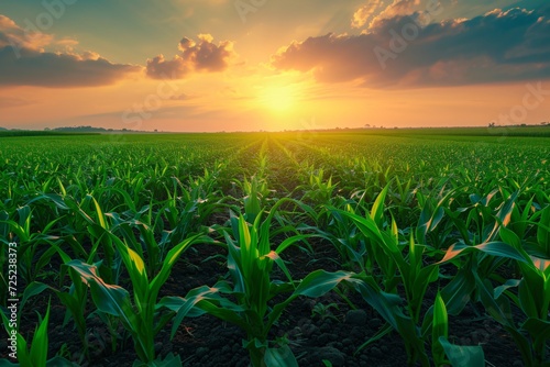 Beautiful environment landscape of green field corn