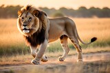 Lion is running, portrait of wild animals in natural. africa