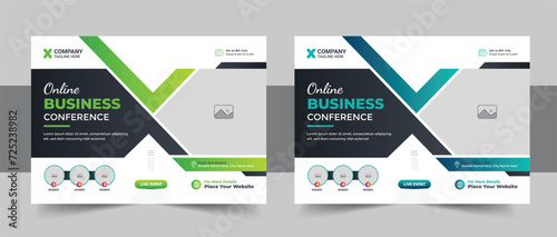 Creative horizontal business conference flyer template, Modern online live webinar meeting or technology conference invitation banner design layout photo