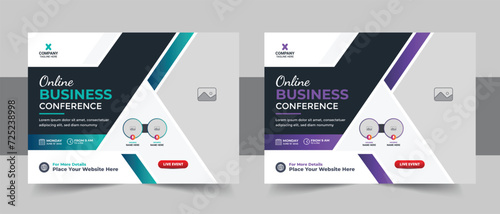 Horizontal business conference flyer template layout vector or Corporate company online live webinar and conference web banner design layout