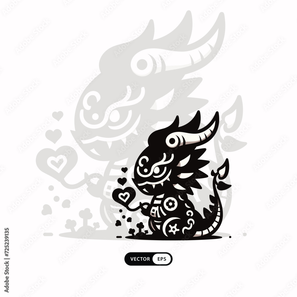 Fototapeta premium [ MEIJICRAFT ] Silhouette Dragon Monster Fantasy Mascot Logo Icon Illustration
