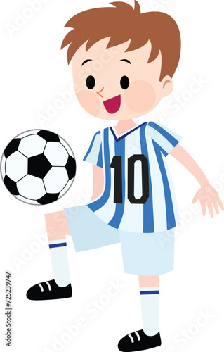 child with soccer ball wearing blue and white stripe jerseys