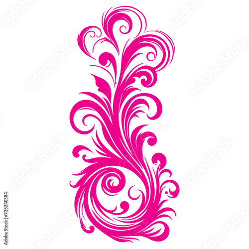 elegant swirls damask with floral hand draw pink line style element illustration isolated on white background