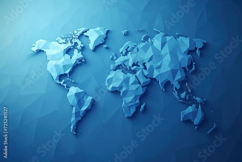 Digital world map. Blue polygons on blue background.