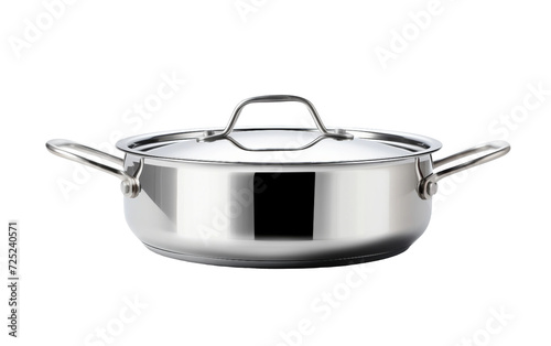 Gleaming Steel Culinary Pan Isolated on Transparent Background PNG.