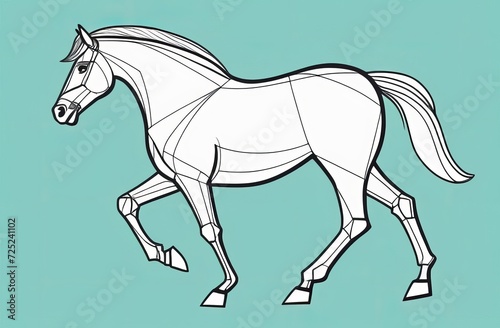 white black line horse on cyan background. Colorful horse running isolated on background. polygon geometric pattern in pop art style for posters  banners
