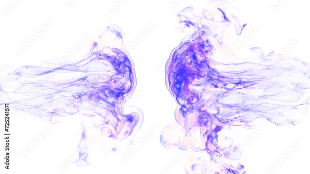 3d illustration. Tongues of lilac flame collide from opposite sides on a white background.