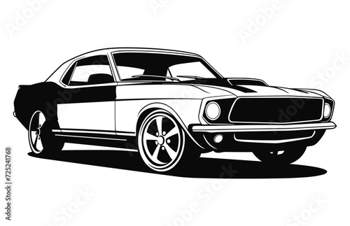 American Classic Car black sketch vector silhouette Clipart