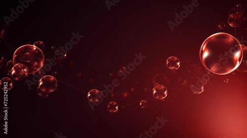 transparent bubbles on dark red background. generative ai