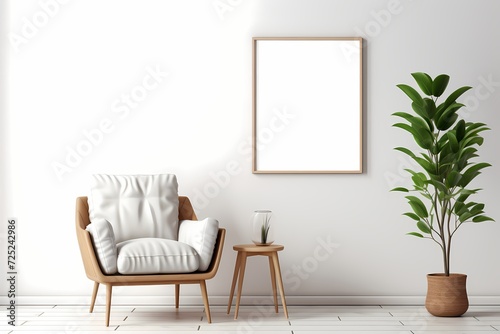 frame mockup in a modern and cozy minimalist, along with green plant living room