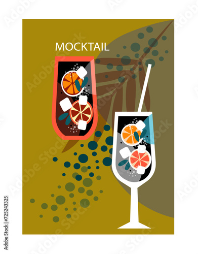 Mocktails Cocktails posters, menu. Mojito, margarita, pina colada, mimosa, negroni and aperol spritz. Non alcohol drinks. Vector illustration