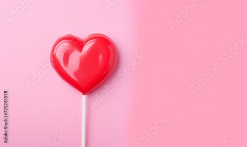 Heart shaped lollipop on pink background. Valentine's day concept