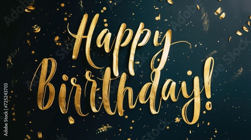 Happy Birthday Gold Metallic Fancy Writing Generative AI
