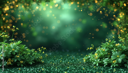 Abstract Bokeh background frame, in the style of St Patricks Day clovers, vector illustration, generative ai photo