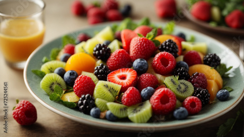 Fresh fruit and berry salad healthy eating. Generative AI.