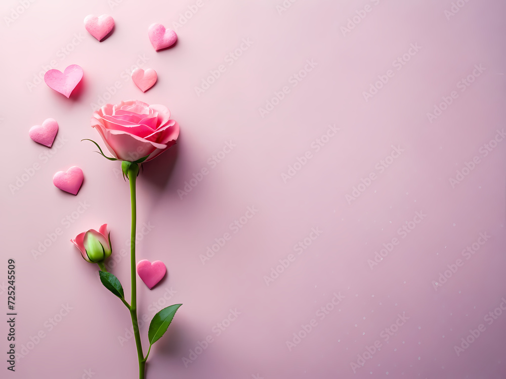 pink rose and pink hearts illustration on a pink background pink rose and pink hearts illustration on a pink background