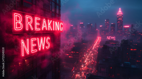 A realistic 3-d graphic with the words "BREAKING NEWS". Bold letters.   Neon.  Graphic Resource.   © Jeff