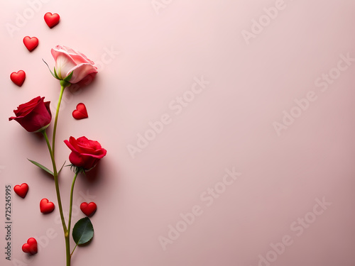 small red roses and red hearts illustration on a  pink background