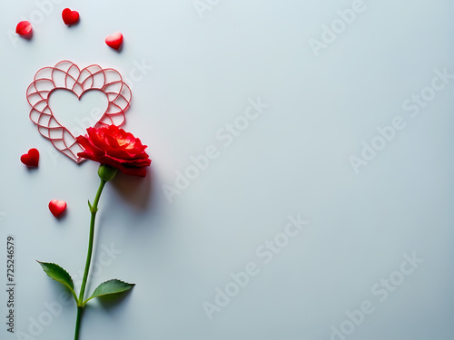 beautiful rose and heart on light bluw background photo