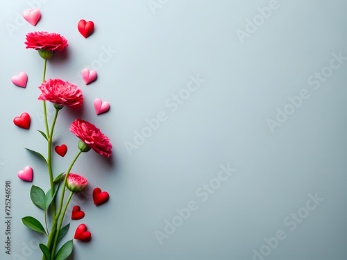 red flowers on a light bluw background for greeting cards photo
