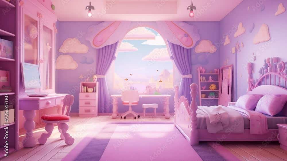 Cute and Fun Kids Bedroom with Aesthetic. Kids toys and kids furniture. Lovely, cute architecture room decoration. seamless looping overlay 4k virtual video animation background Cute and Fun Kids Bedroom with Aesthetic. Kids toys and kids furniture. Lovely, cute architecture room decoration. seamless looping overlay 4k virtual video animation background