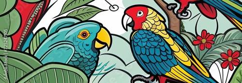 illustration of parrots. parrots close up. parrots on a jungle background