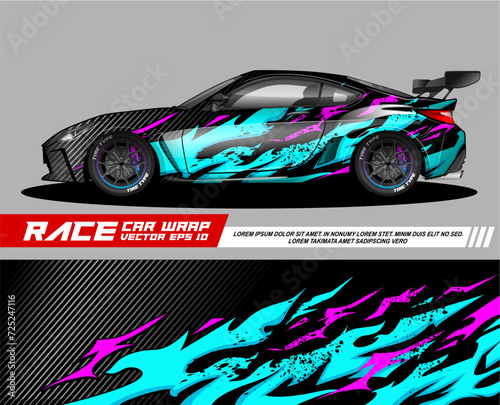 Car wrap decal designs. Abstract racing and sport background for racing livery.