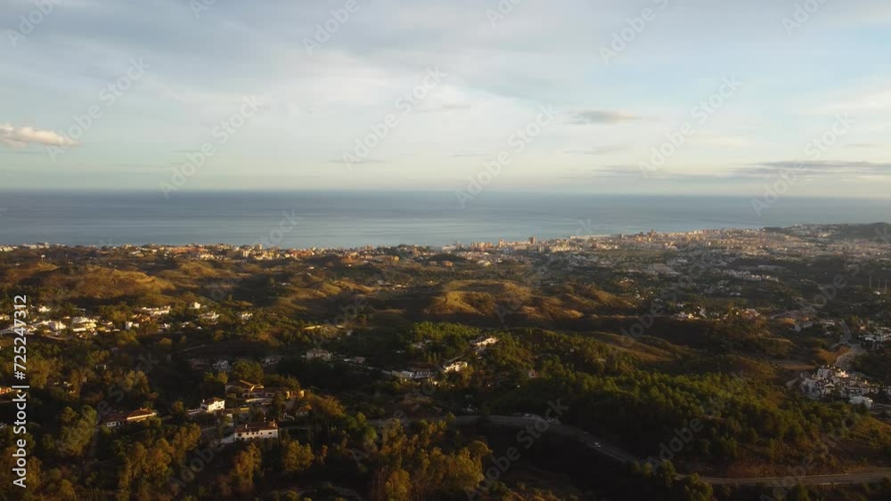 Ocean coastline and white buildings of Spain, aerial drone view Ocean coastline and white buildings of Spain, aerial drone view