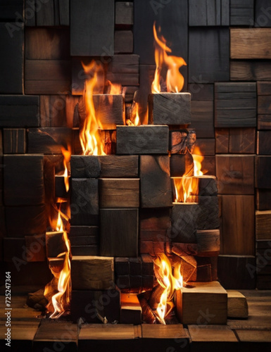 Square wood fire. Generative AI.