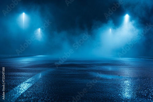 Blue dark background of empty foggy