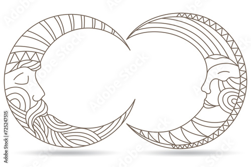 A contour set of stained-glass illustrations with a faces,  on a white background isolates