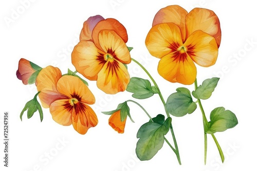 Orange pansy flowers on white background. © kardaska