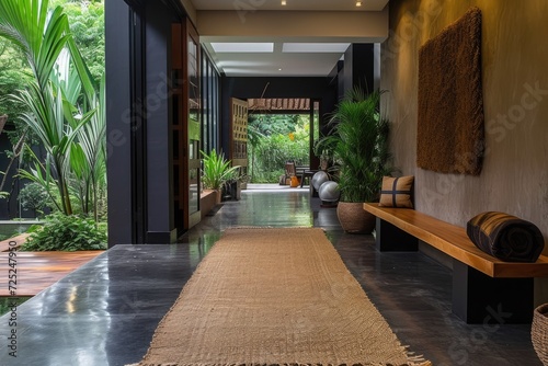 High-quality runner mat place on the entrance of the house. © kardaska
