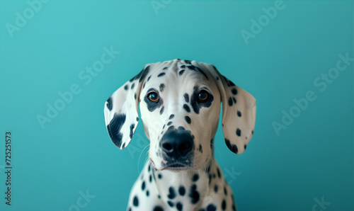 Dalmatian dog on the solid emerald background.  © Alexey