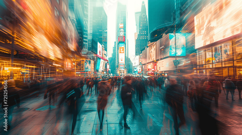 Kinetic Energy of Times Square: Pedestrians and Light Trails at Twilight photo
