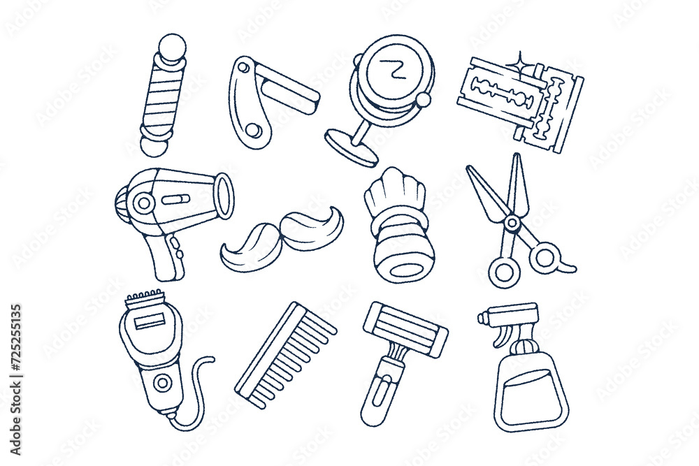 Set of Hand Drawn Barbershop Illustrations Set Set of Hand Drawn Barbershop Illustrations Set