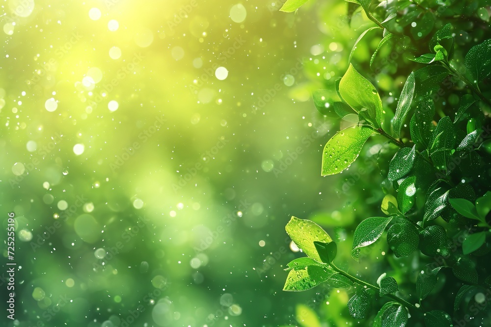 Spring background - abstract banner - green blurred bokeh lights