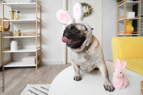 Cute pug dog in bunny ears ...