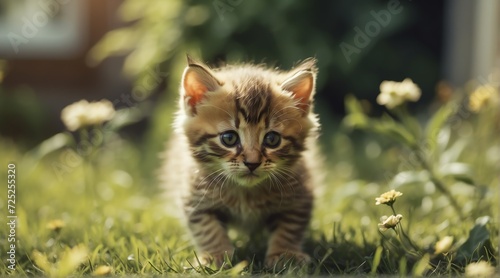Young cute kitten playing on the grass from Generative AI