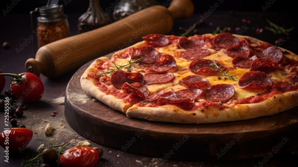 pizza salami, food photography, 16:9