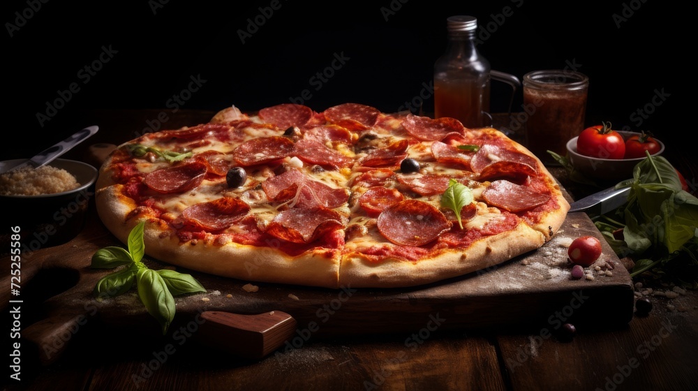 pizza salami, food photography, 16:9 pizza salami, food photography, 16:9