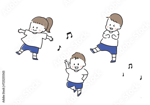 体操着を着て踊る男女のイラストセット