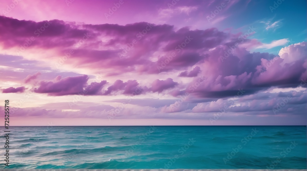 Fototapeta premium Blue ocean water surface with horizon and a purple cloudy sky from Generative AI