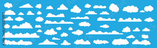 Set of cartoon cloud in a flat design. White cloud collection. Cartoon cloud set. Clouds isolated on blue sky panorama vector collection. Cloudscape in blue sky Vector Illustration. ©  Asma Eman