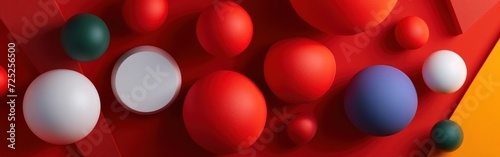 Red  blue and white balls on red background. Banner.