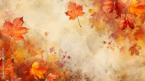 background image for presentation with an autumnal feel, featuring falling leaves and a strong orange hue