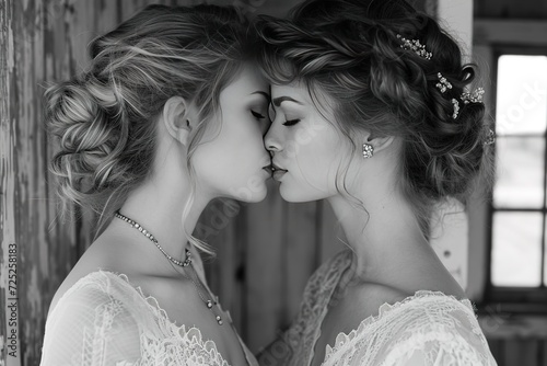 Two stunning southern beauties kiss each other.